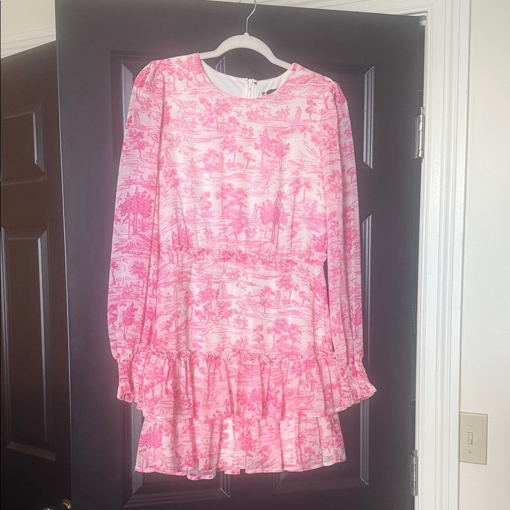 Aqua Pink and White Patterned Mini Dress